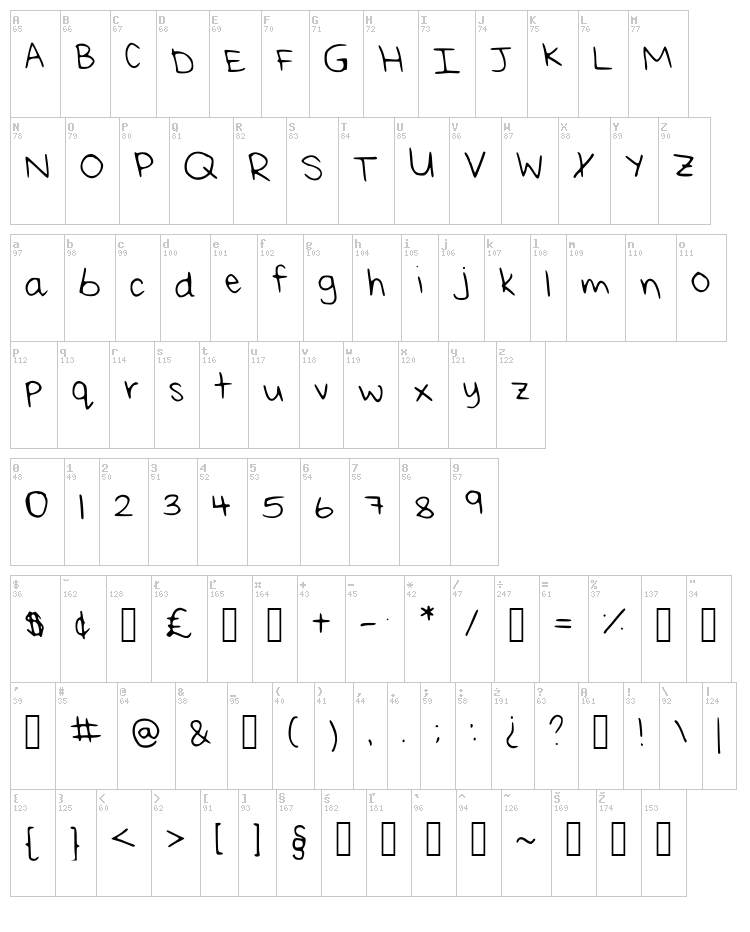 Rei's Handwriting font map